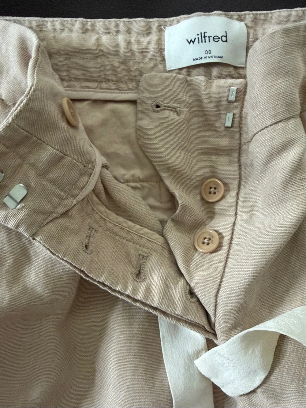 Wilfred Neutral Beige Linen-Blend Drawstring Pants
